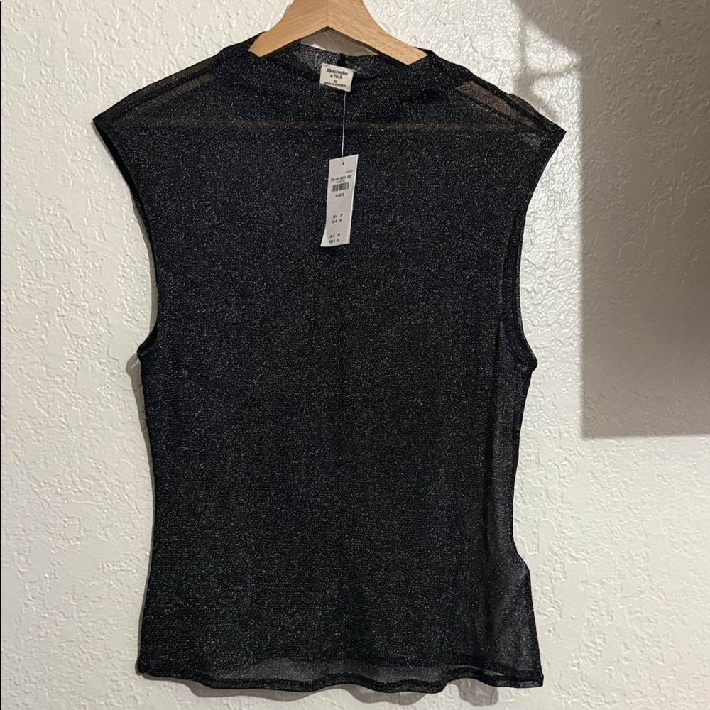 Abercrombie & Fitch Black Metallic Sleeveless Mock Neck Tank